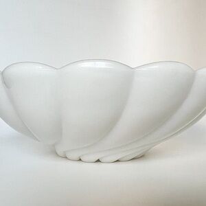 Vintage Hazel Atlas Milk Glass Swirl Bowl 9" Alpine White.